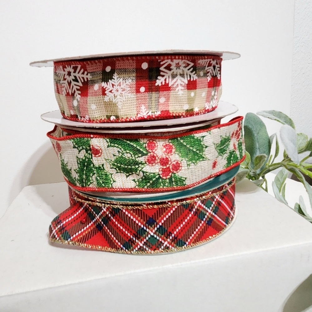 Kirkland Signature Holiday Ribbon Set - Red, Green, White Wired Lot Burlap